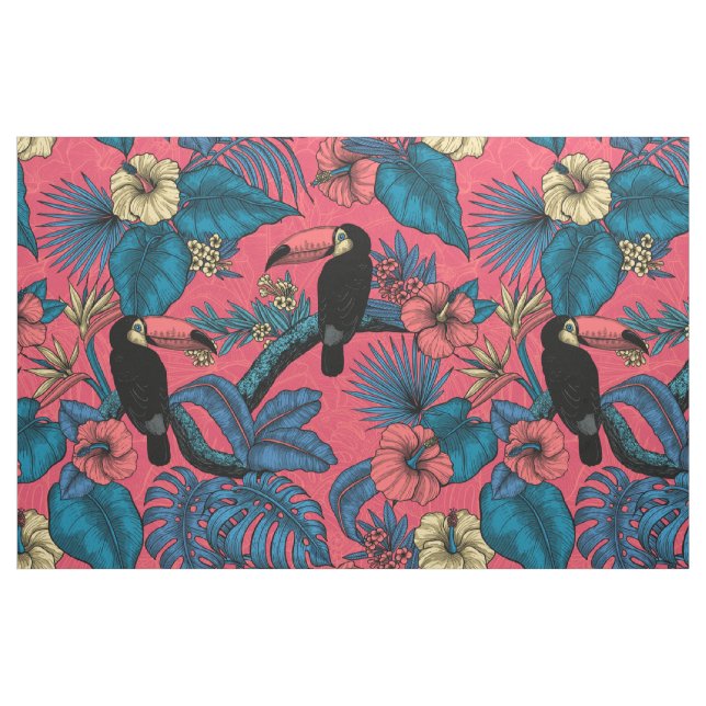 Toucan garden in red and blue fabric (Fat Quarter)