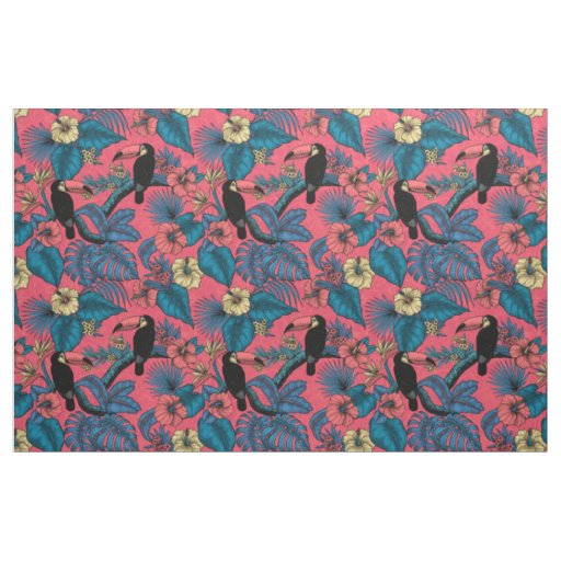 Toucan garden in red and blue fabric