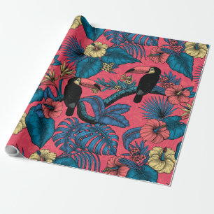 Toucan garden in red and blue wrapping paper