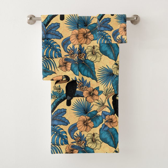 Toucan garden in yellow and blue bath towel set (Insitu)