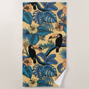 Toucan garden in yellow and blue beach towel