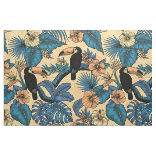 Toucan garden in yellow and blue fabric