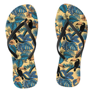 Toucan garden in yellow and blue flip flops
