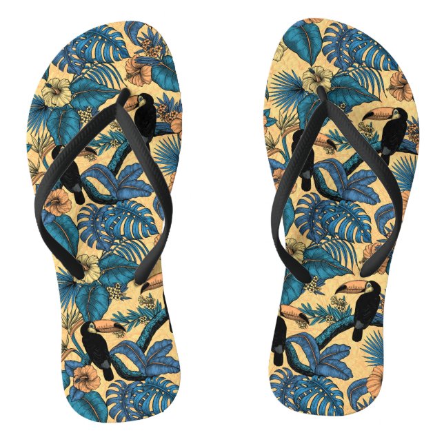 Toucan garden in yellow and blue flip flops (Footbed)