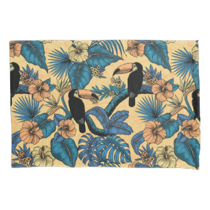 Toucan garden in yellow and blue pillow case
