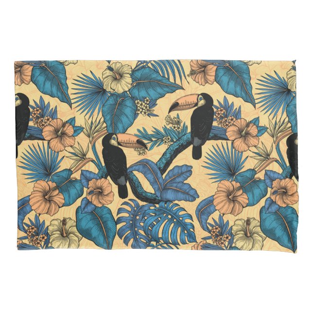 Toucan garden in yellow and blue pillow case (Front)