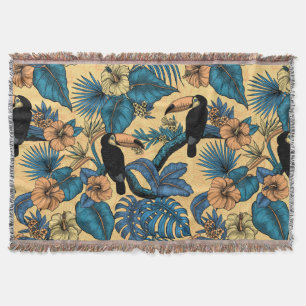 Toucan garden in yellow and blue throw blanket