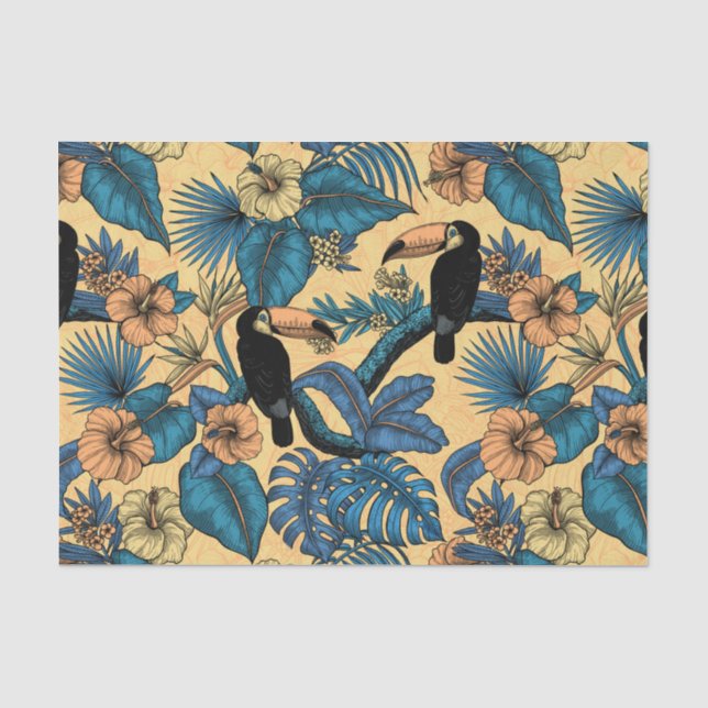 Toucan garden in yellow and blue tissue paper (Front)