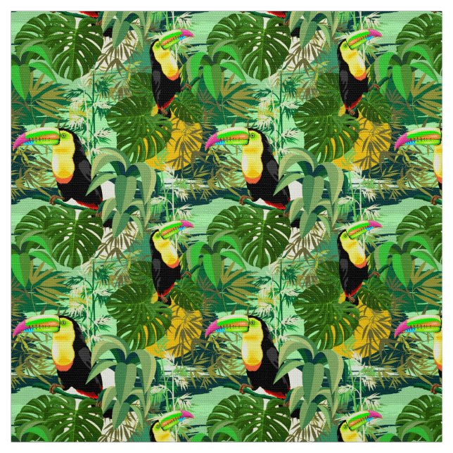 Toucan in Green Amazonia Rainforest Fabric (Swatch)