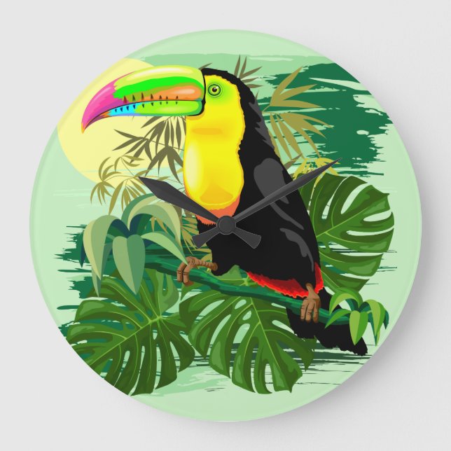 Toucan in Green Amazonia Rainforest Large Clock (Front)