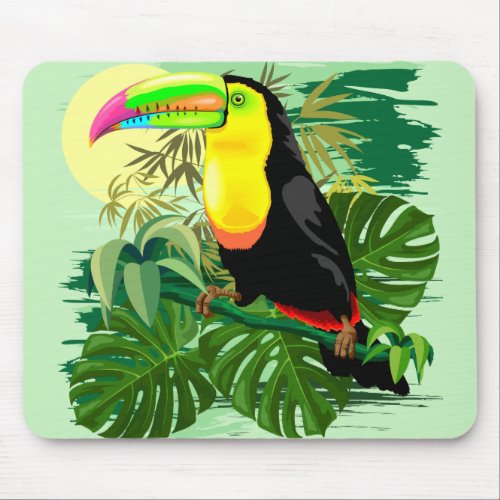 Toucan in Green Amazonia Rainforest Mouse Pad