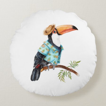Toucan In Hawaiian Shirt Round Pillow