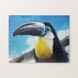 Toucan in Misty Air digital tropical bird painting Jigsaw Puzzle