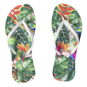 Toucan in the jungle flip flops