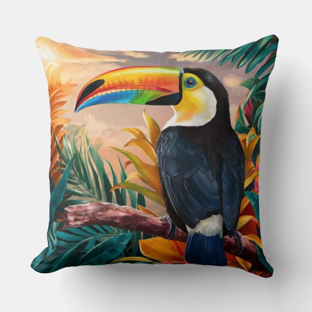 Toucan in the Jungle Throw Pillow (Front)