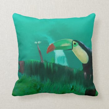 Toucan In The Rainforest Throw Pillow by buyfranklinsart at Zazzle
