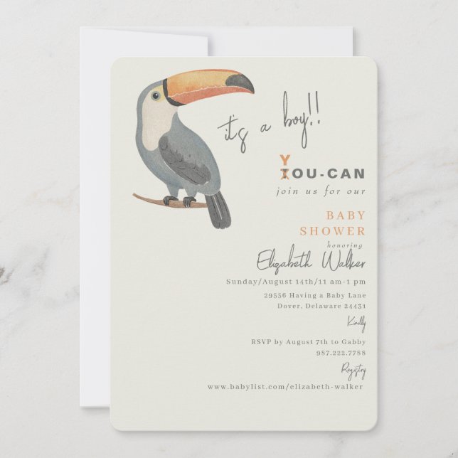 Toucan Join Us It's a Boy Baby Shower II Invitation (Front)