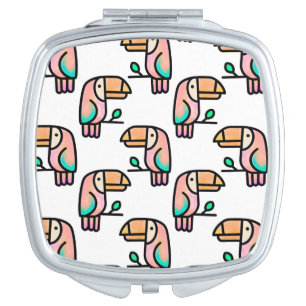 toucan jungle bird pastel rainbow cartoon pattern compact mirror