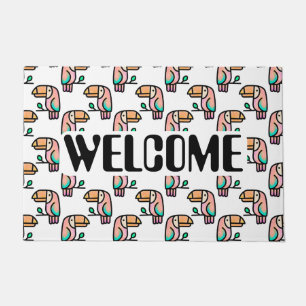 toucan jungle bird pastel rainbow cartoon pattern doormat