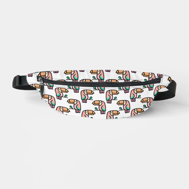 toucan jungle bird pastel rainbow cartoon pattern fanny pack (Front)