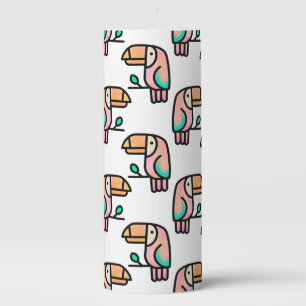toucan jungle bird pastel rainbow cartoon pattern pillar candle