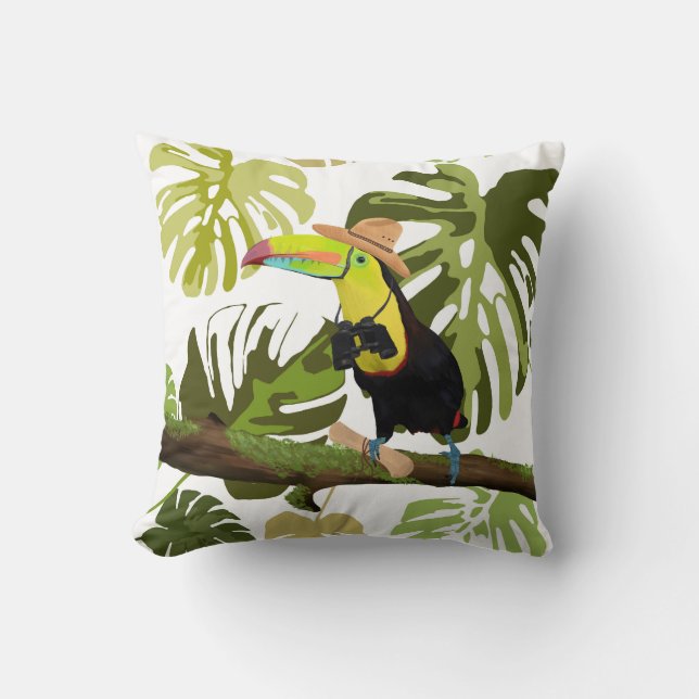 Toucan Jungle Explorer Throw Pillow (Front)