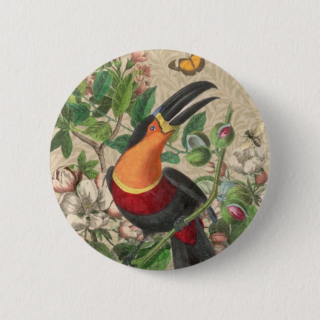 Toucan Jungle Tropical Bird Beautiful Antique Button (Front)