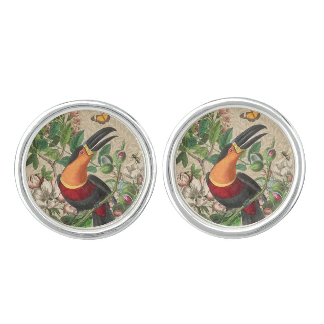 Toucan Jungle Tropical Bird Beautiful Antique Cufflinks (Front)