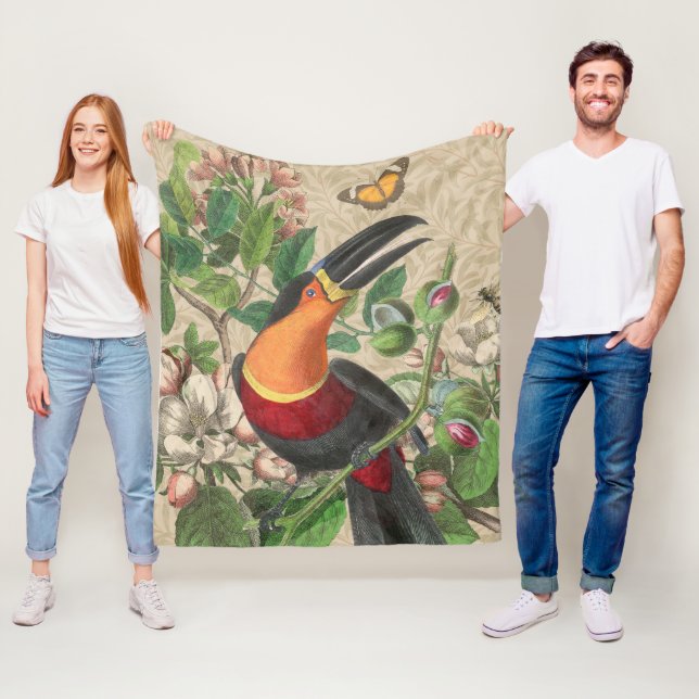 Toucan Jungle Tropical Bird Beautiful Antique Fleece Blanket (In Situ)
