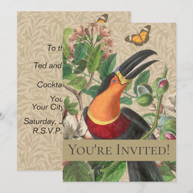 Toucan Jungle Tropical Bird Beautiful Antique Invitation (Front/Back)