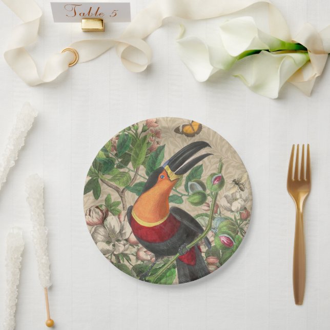 Toucan Jungle Tropical Bird Beautiful Antique Paper Plates (Wedding)
