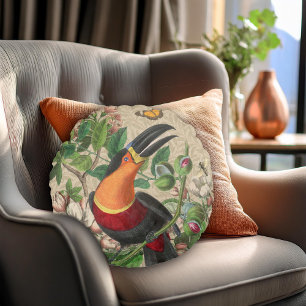 Toucan Jungle Tropical Bird Beautiful Antique Round Pillow
