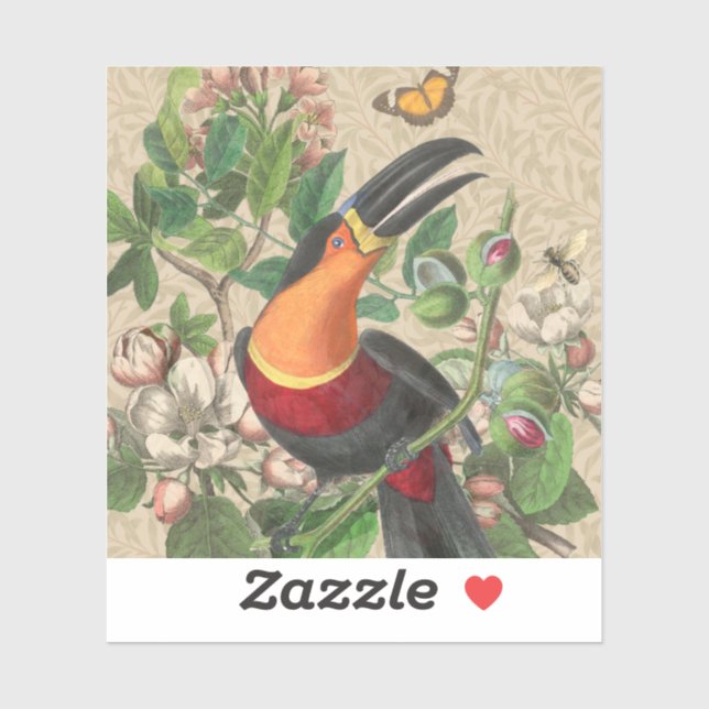 Toucan Jungle Tropical Bird Beautiful Antique Sticker (Sheet)