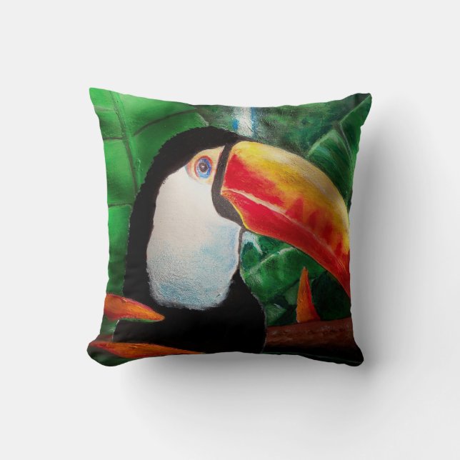 Toucan Jungle Wildlife Art Soft Throw Pillow sofa (Front)
