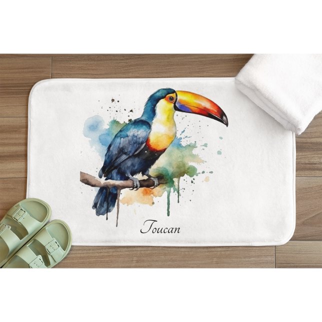 Toucan on Branch Watercolor Art, custom Bath Mat (Creator Uploaded)