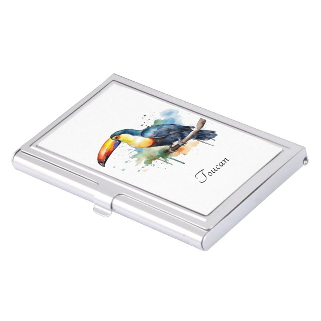 Toucan on Branch Watercolor Art, custom Business Card Case (Front)