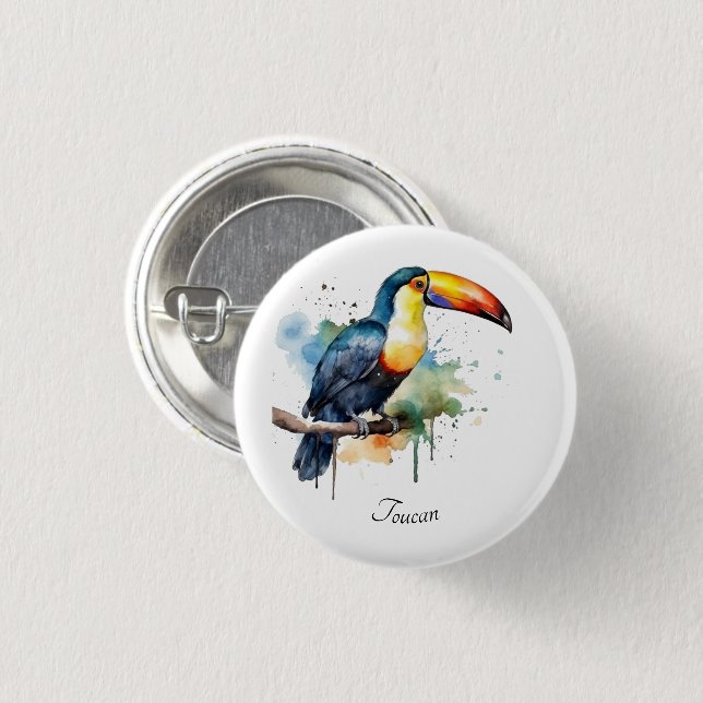 Toucan on Branch Watercolor Art, custom Button (Front & Back)