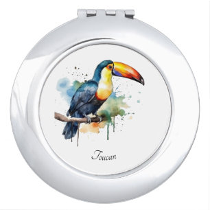 Toucan on Branch Watercolor Art, custom Compact Mirror