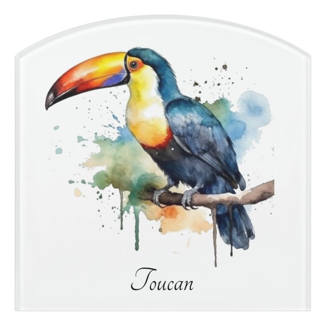 Toucan on Branch Watercolor Art, custom Door Sign (Contour Front)