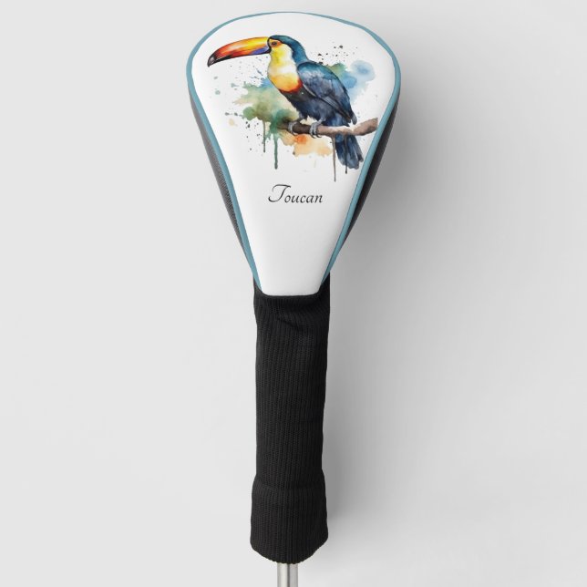 Toucan on Branch Watercolor Art, custom Golf Head Cover (Front)