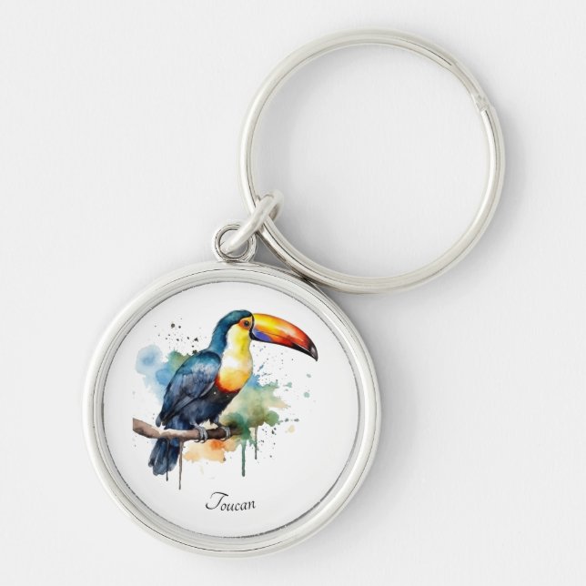 Toucan on Branch Watercolor Art, custom Keychain (Front)