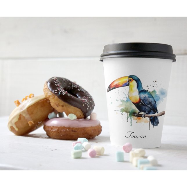 Toucan on Branch Watercolor Art, custom Paper Cups (Creator Uploaded)