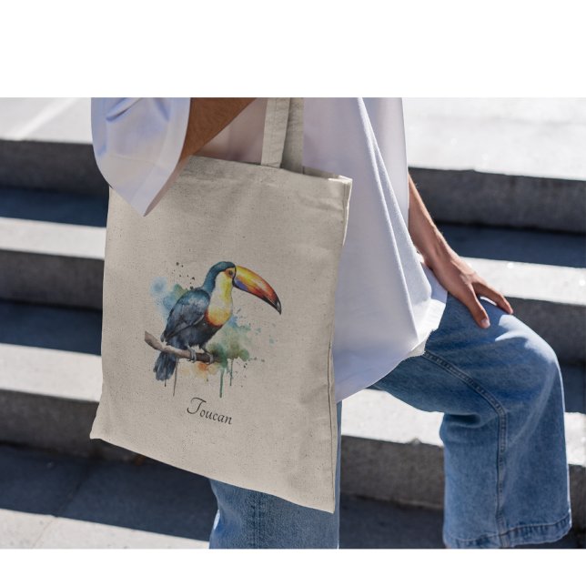 Toucan on Branch Watercolor Art, custom Tote Bag (Creator Uploaded)
