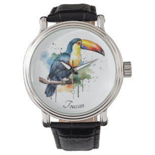 Toucan on Branch Watercolor Art, custom Watch