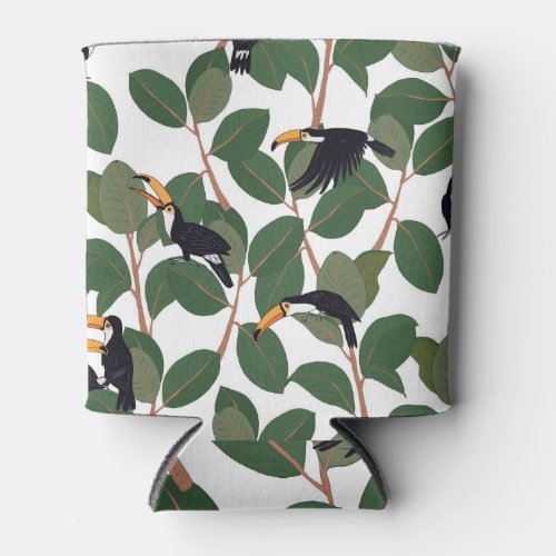 Toucan Parrot and Ficus Vintage Elegance Can Cooler