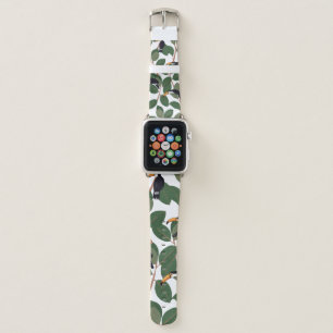 Toucan parrot bird with ficus palm leaves seamless apple watch band