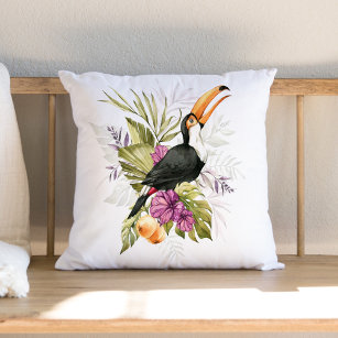 Toucan Parrot Watercolor Art Throw Pillow