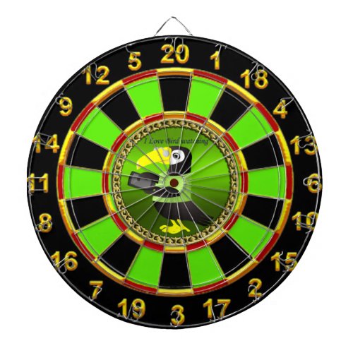 Toucan parrots with computer and gold foil design dartboard