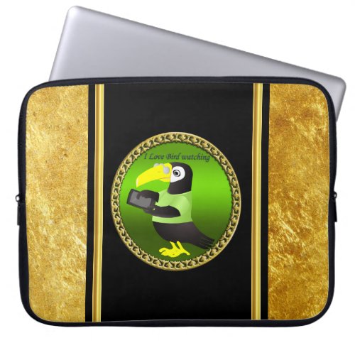 Toucan parrots with computer and gold foil design laptop sleeve