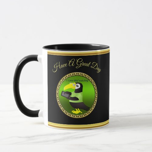 Toucan parrots with computer and gold foil design mug